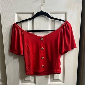 Red Off-Shoulder Buttoned Women's Top